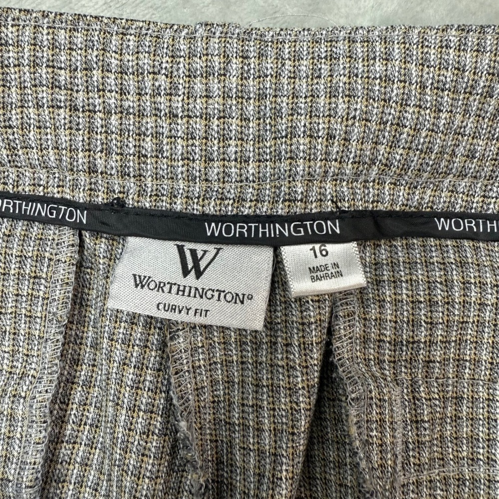 Worthington Grey Plaid Curvy Fit Trousers Women's Size‎ 16 Flare Leg - Picture 6 of 10